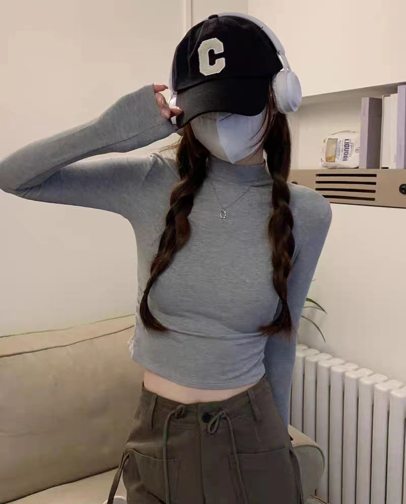 已出貨 德絨 半高領打底衫女春秋冬內搭短款上衣ins