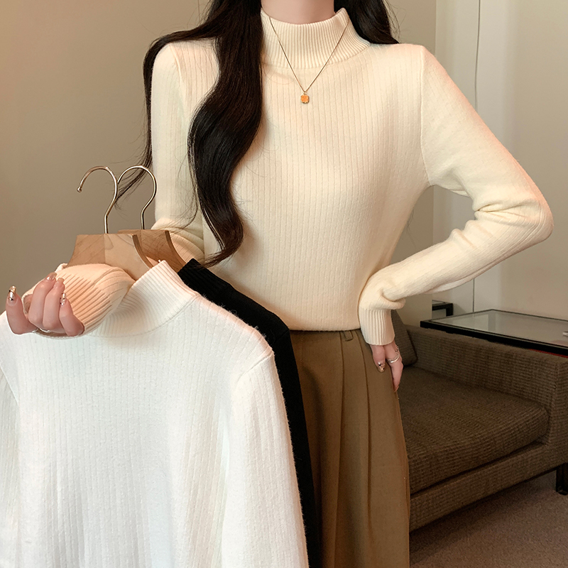 實拍12針一體絨長袖上衣針織衫加絨加厚潮打底衫女款秋冬保暖毛衣