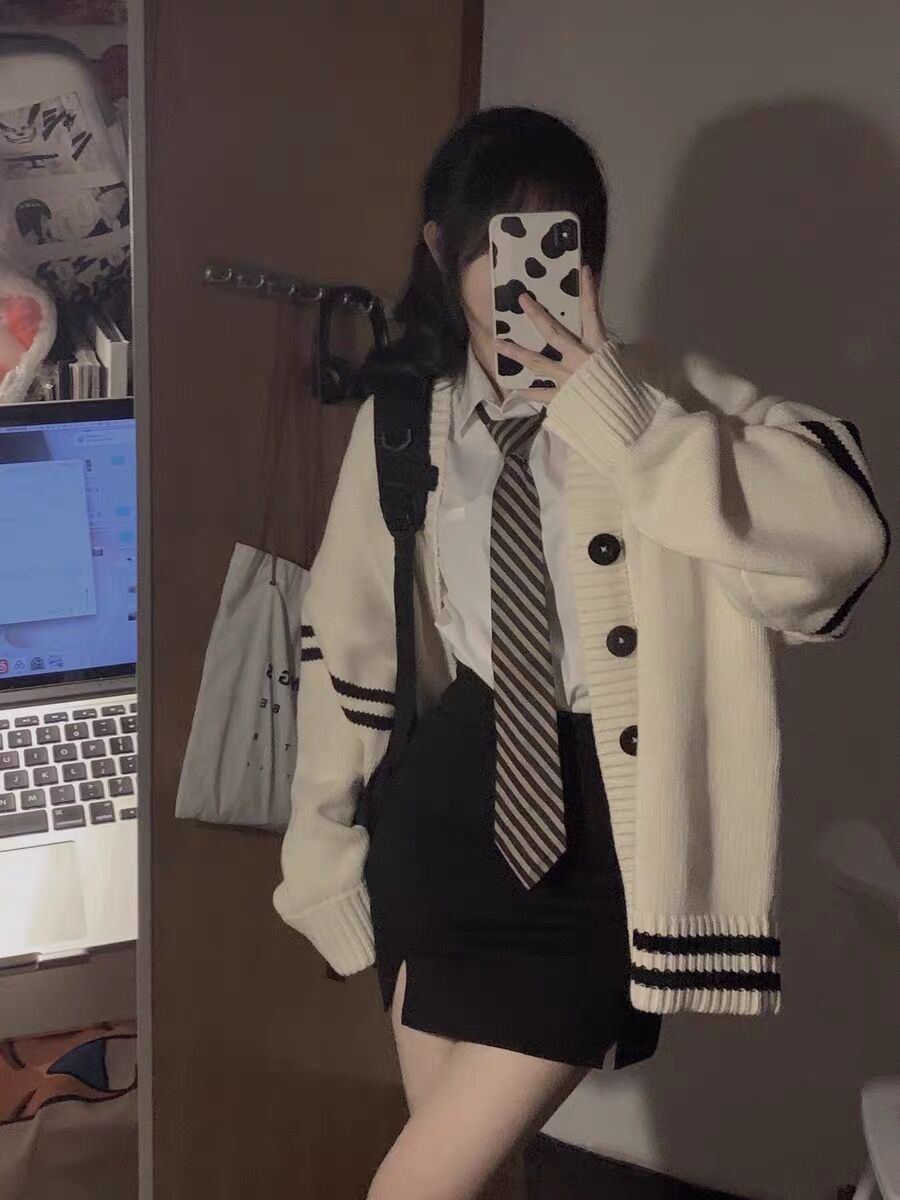 溫柔風開衫軟糯毛衣女秋冬新款學院風百搭針織衫寬鬆外穿V領上衣