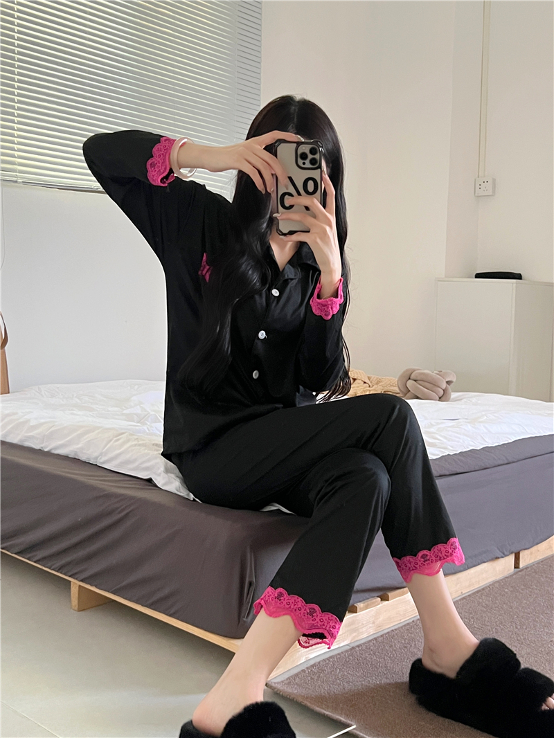 實拍高級感芭比純欲蕾絲開衫睡衣套裝