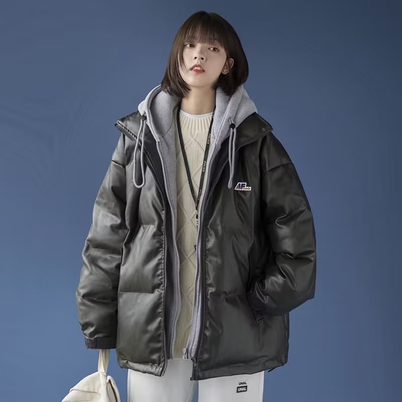 Winter fake two-piece cotton-padded jacket for women ins trendy brand Piushuai thickened bread coat cotton-padded jacket Korean version bf couple cotton coat