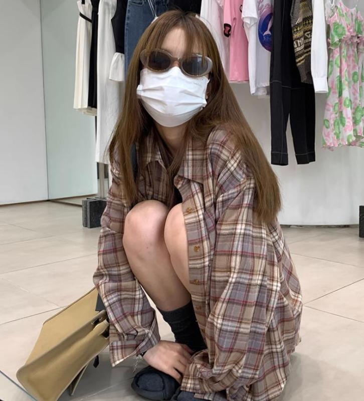 im向 美式休閒feel 寬鬆格子襯衫外套女春季大版通勤防曬長袖襯衣