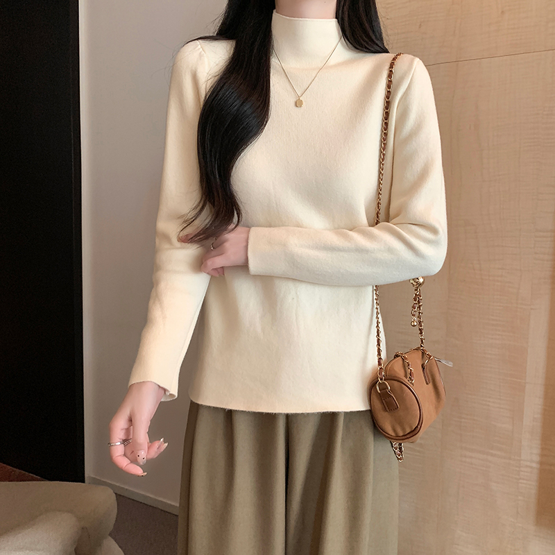 實拍12針一體絨長袖上衣針織衫加絨加厚潮打底衫女款秋冬保暖毛衣