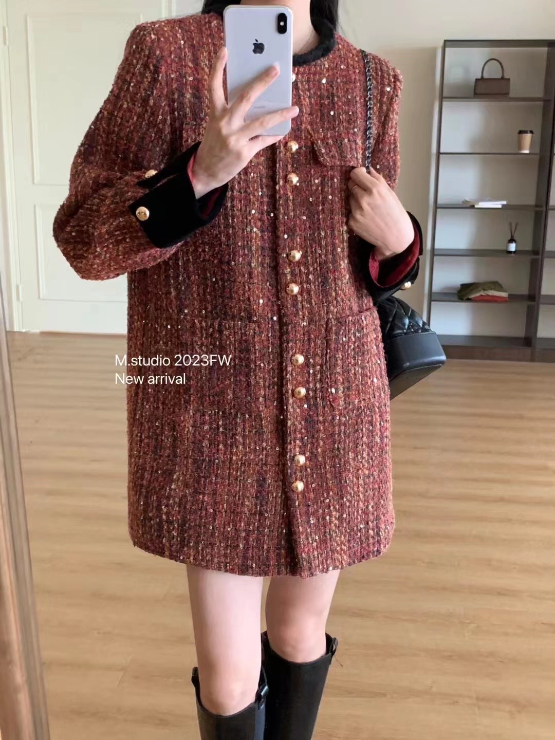 French rich daughter's little fragrant Maillard dress women's autumn and winter unique and super beautiful down skirt