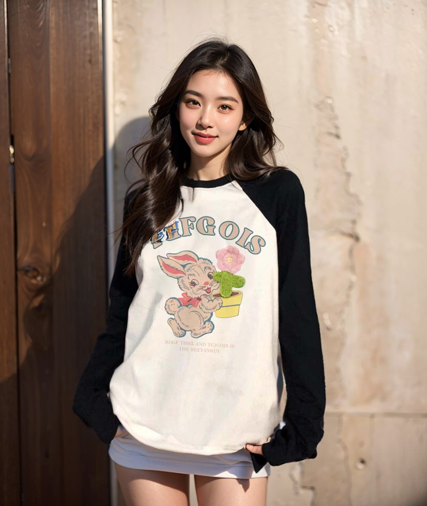 春秋季新款純棉長袖t恤女設計感小眾上衣撞色寬鬆減齡打底衫