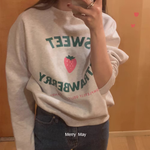 推薦！韓國代購 設計師小眾可愛草莓少女心寬鬆圓領套頭ins衛衣