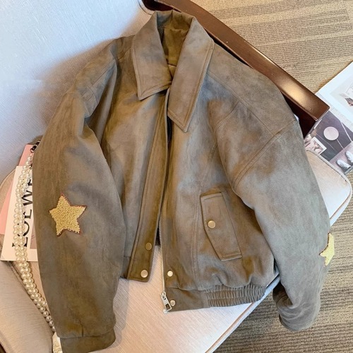 Suede casual jacket for women in autumn and winter thickened design niche high-end American retro motorcycle jacket