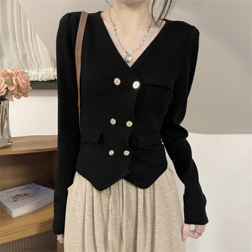 Real shot of small fragrant style sweater cardigan coat for women in winter slimming loose v-neck irregular knitted top