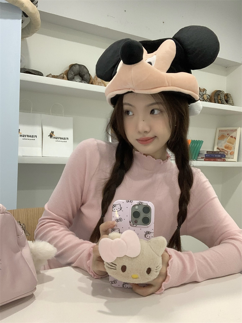 實拍~奶油砂糖木耳邊半高領百搭針織打底衫磨毛內搭長袖上衣