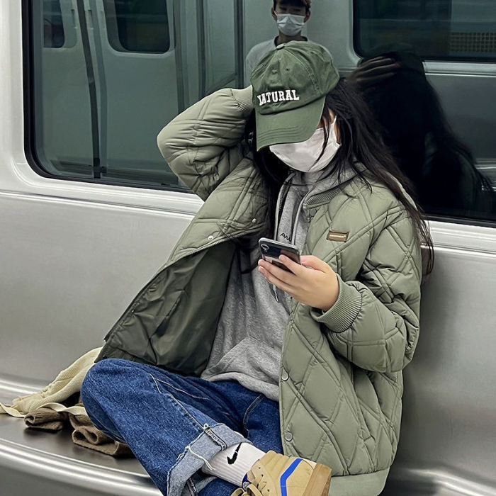 2023 Winter Loose Korean Style Bread Plaid Cotton Jacket for Women