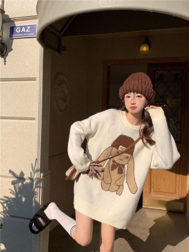 Zodiac year round neck pullover sweater for women  spring new mid-length thickened sweater loose lazy top