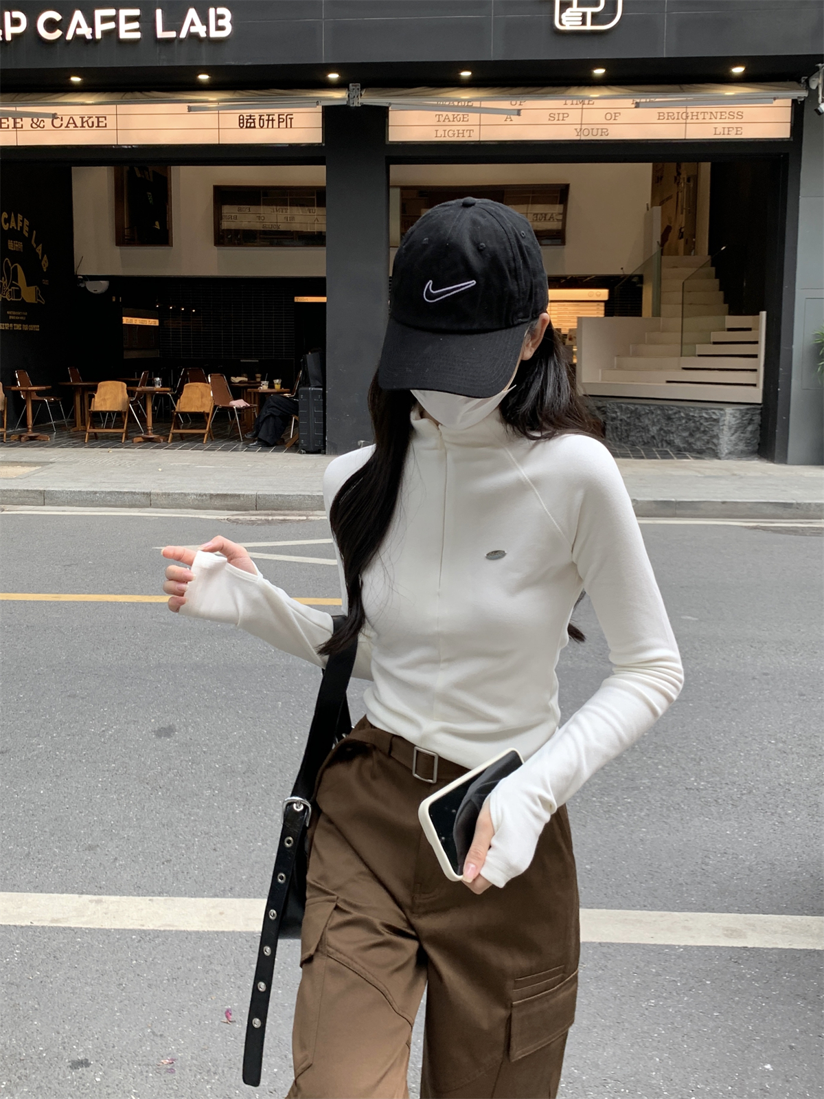 實拍 秋冬韓版修身拉鏈半高領插肩顯瘦德絨保暖內搭T恤上衣女