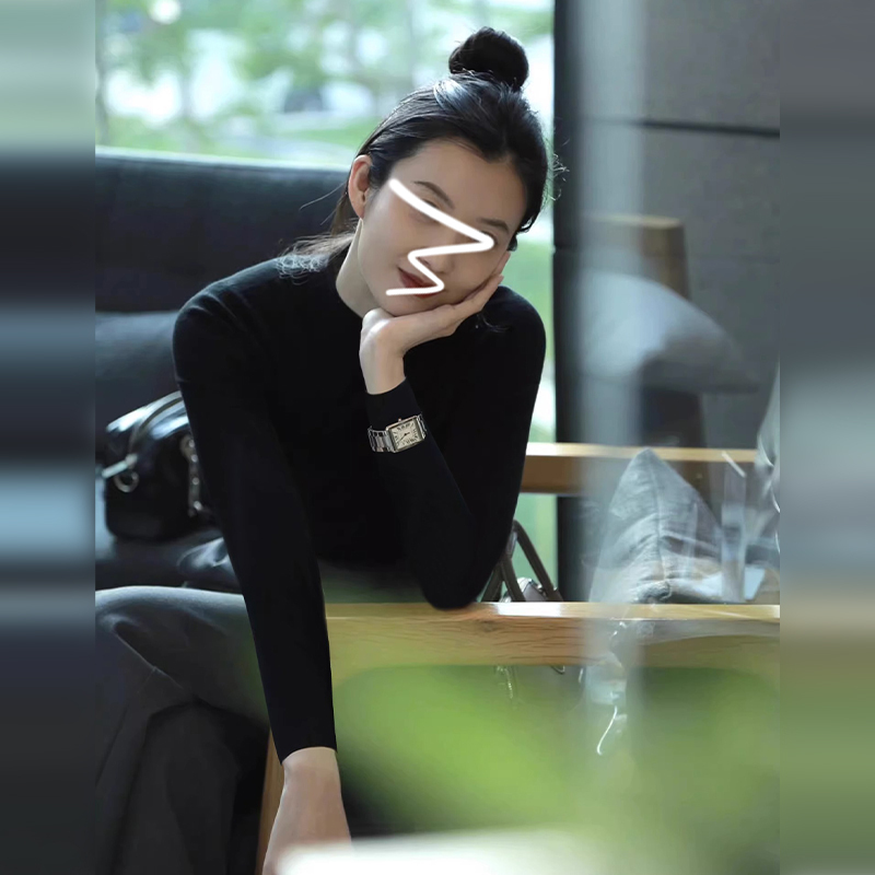 2023新款黑色半高領打底衫女秋冬季內搭正肩針織衫修身高級感毛衣