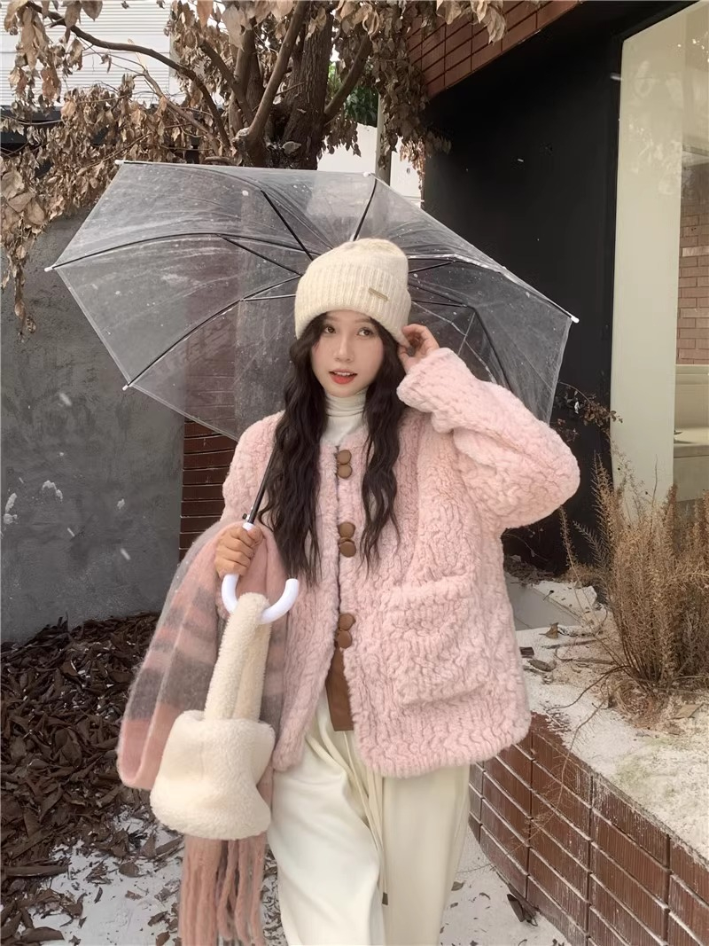 Korean soft fur coat for women winter 2023 new thickened high-end design loose long-sleeved cotton coat