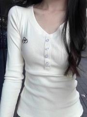 Design Sense Niche Autumn Winter New Korean American Sweet and Spicy Slim Long Sleeve T-Shirt Underwear Bottom Shirt Women's Top Fashion 