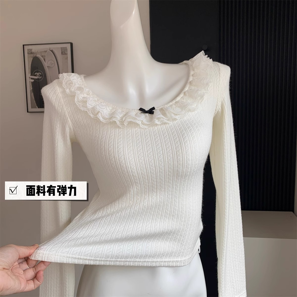 Long-sleeved T-shirt design niche bottoming shirt lace collar top women's ins inner wear