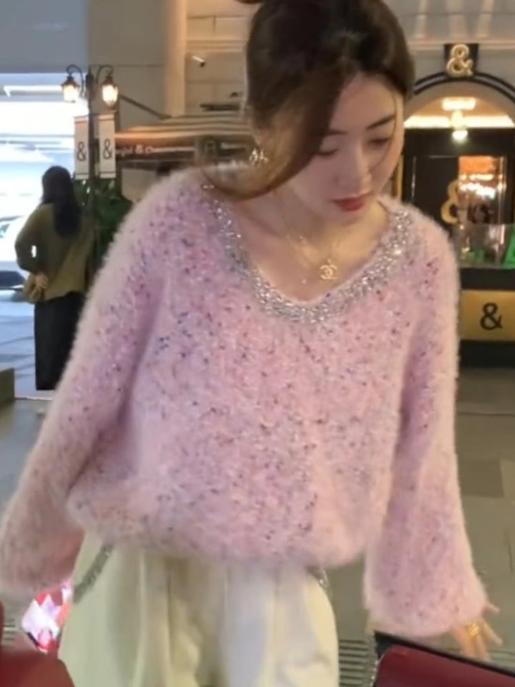 今年流行慵懶風彩虹點點軟毛套頭毛衣女秋裝長袖上衣氣質針織衫潮