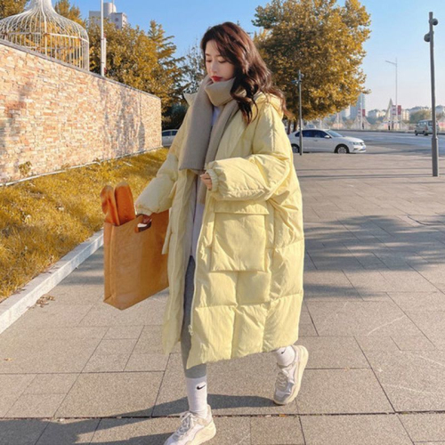 Cotton Cream Yellow Down Jacket Women's Mid-Length Winter Bread Jacket Thickened Cotton Jacket