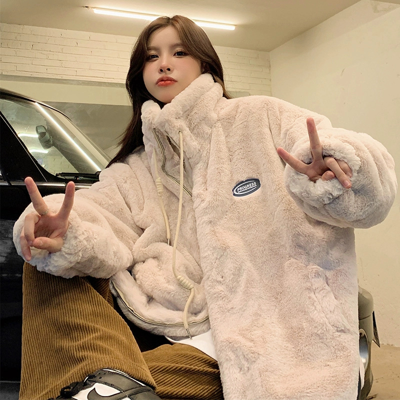 Imitation rabbit fur lamb wool coat women's autumn and winter style fufu milk puff padded jacket plus velvet thickened quilted jacket