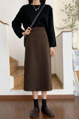 Mid-length skirt, autumn black small hip-hugging skirt, a-line skirt, autumn and winter temperament, new women's skirt