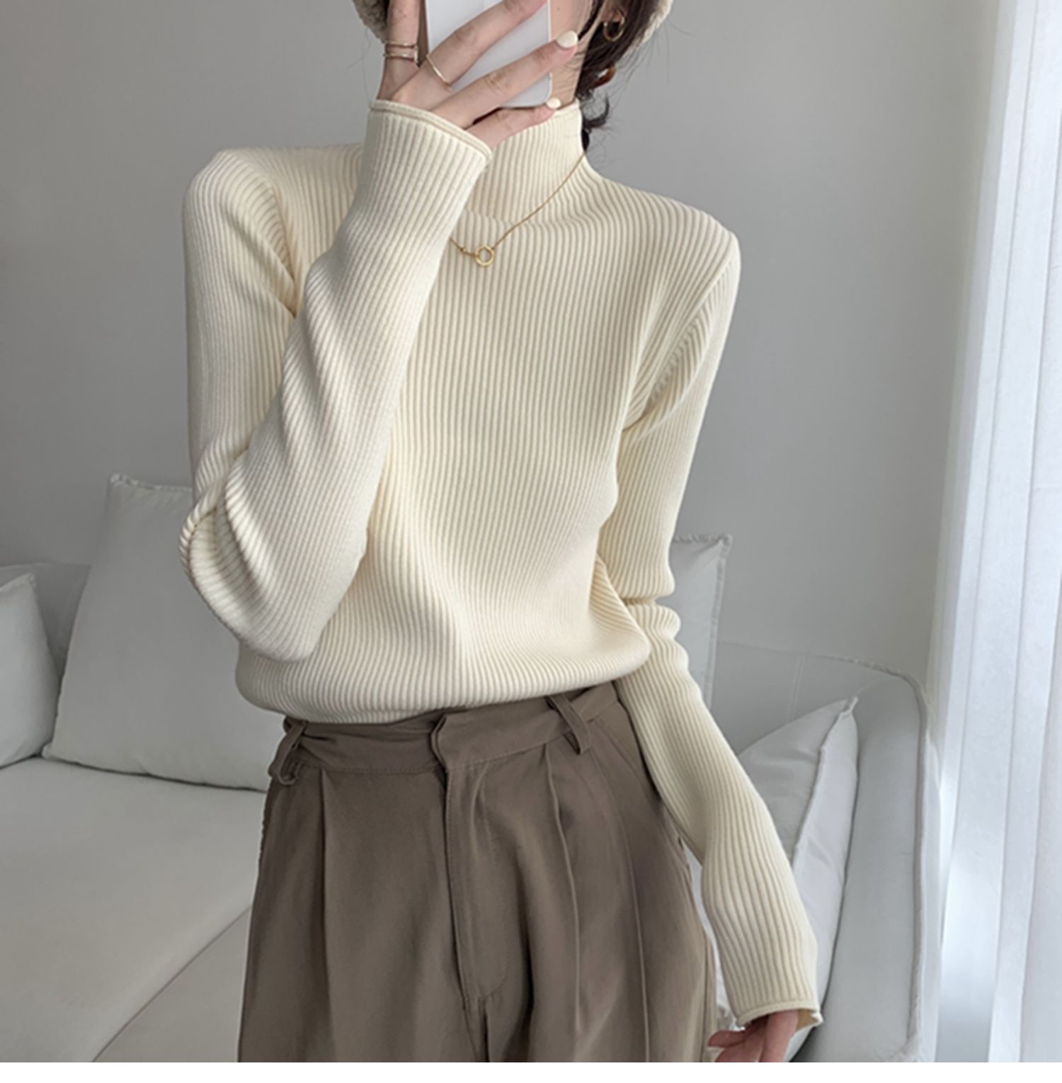 Half turtleneck thickened bottoming sweater for women autumn Korean version 2023 new slim slim long-sleeved bottoming shirt top