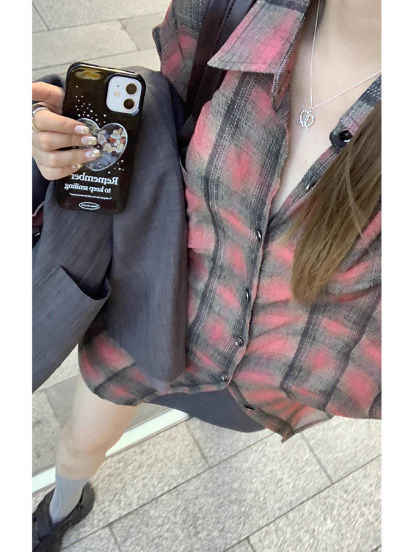 HEYGIRL黑哥 費城假日 寬鬆格紋撞色襯衫女2024春季慵懶休閒襯衣