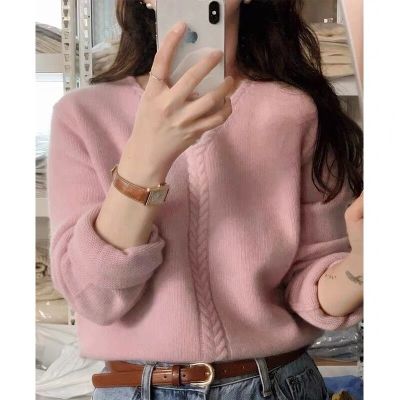 South Korea's Dongdaemun 2023 autumn and winter new loose and simple V-neck double twist pullover sweater long-sleeved sweater