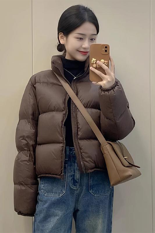 Korean style simple short high-end design versatile loose thickened short cotton coat with lining