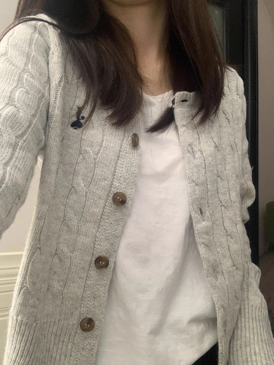韓系chic麻花針織開衫女秋冬季新款圓領軟糯修身溫柔小個子外套