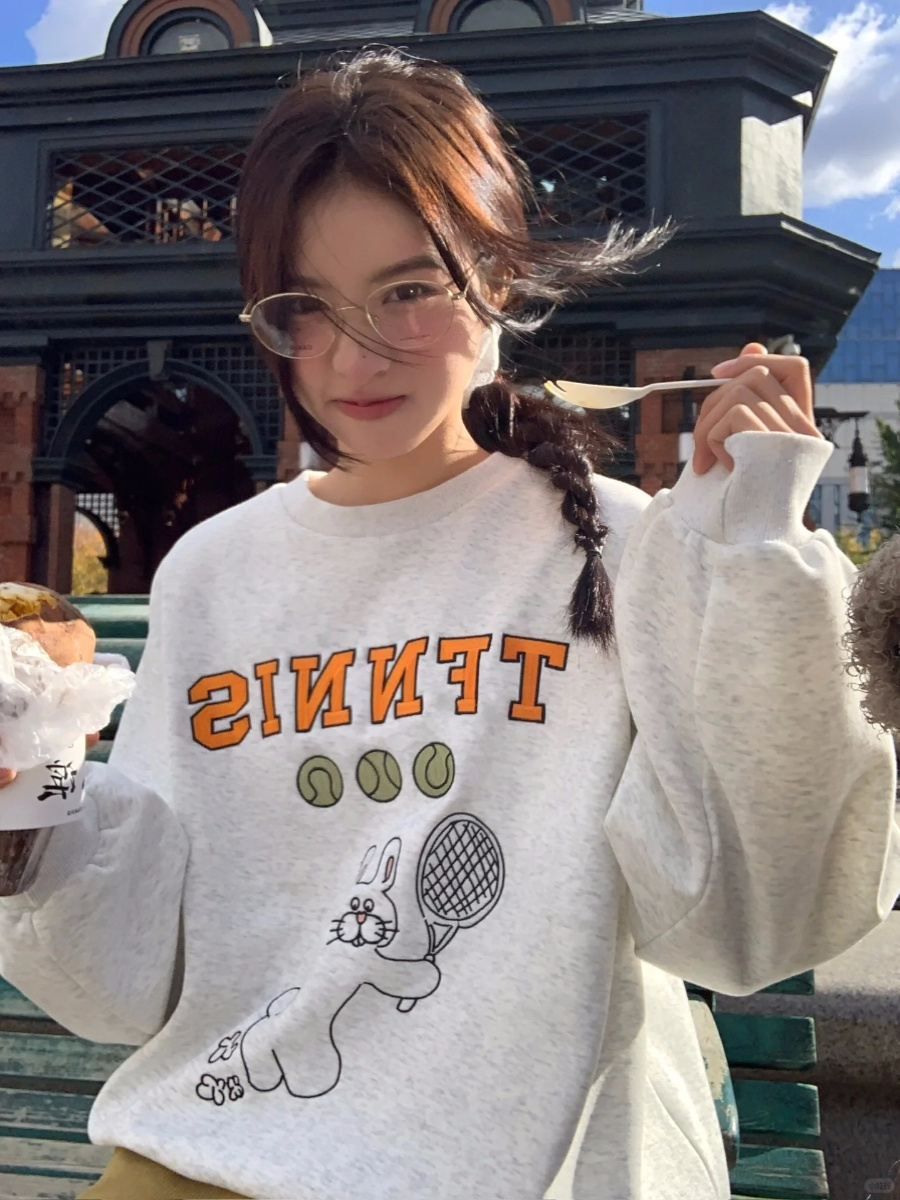 網紅新款大衛衣圓領秋冬款加絨加厚字母印花寬鬆衛衣女