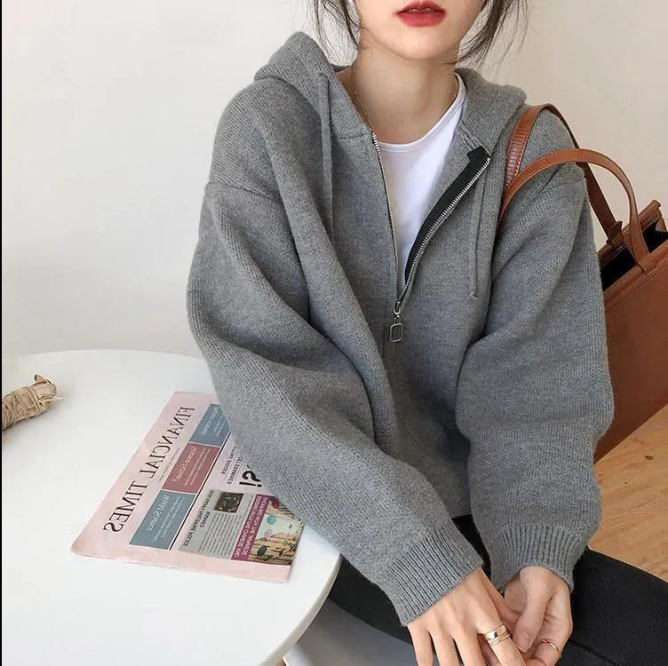 連帽毛衣女開衫秋冬新款韓版百搭寬鬆洋氣針織慵懶外套