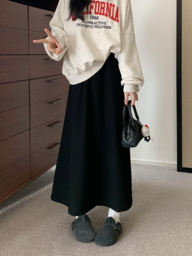 Actual shot~Autumn and winter thickened velvet and cashmere skirt drapey long skirt