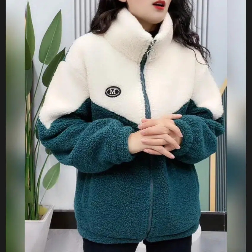 Winter warm women's coat, casual cotton coat, velvet, thickened stand collar, zipper, autumn and winter high-end women's coat wear