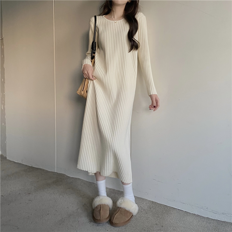 Actual shot ~ High-quality thickened mid-length sweater skirt half turtleneck ~ round neck knitted dress women's size