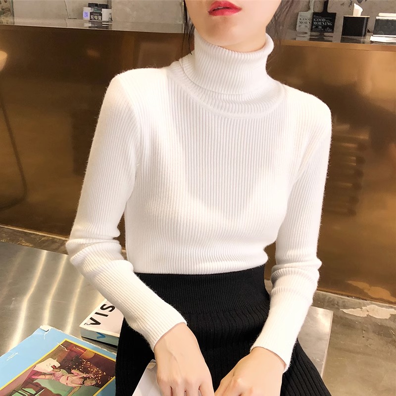 2023秋冬新款內搭長袖洋氣打底針織衫上衣修身緊身保暖高領毛衣女