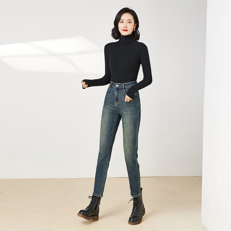 實拍2023秋季時尚潮流牛仔褲女顯瘦直筒單扣韓版哈倫褲女