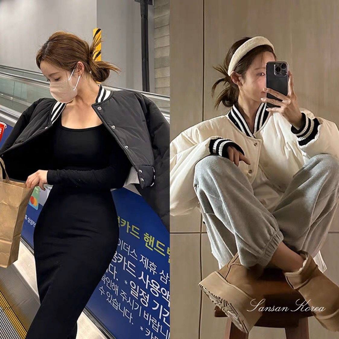 South Korea's 2023 winter new black and white color matching casual short fashion baseball cotton jacket