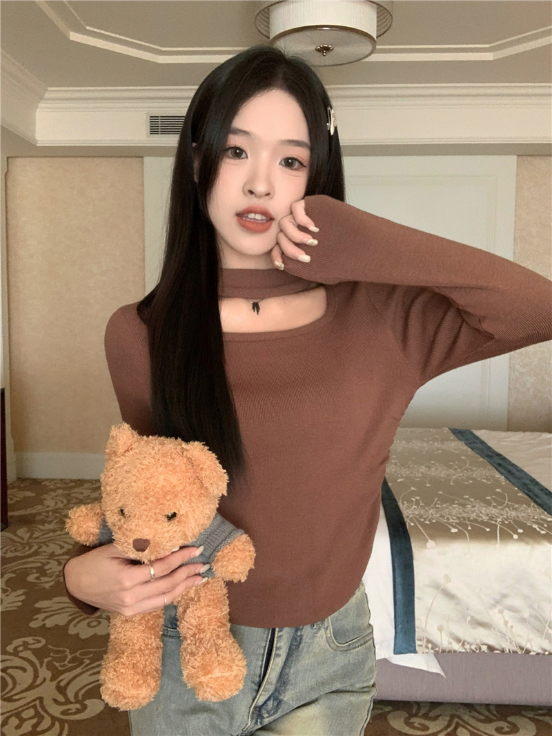實拍 秋冬新款設計感毛衣女小眾掛脖長袖針織打底衫內搭外穿