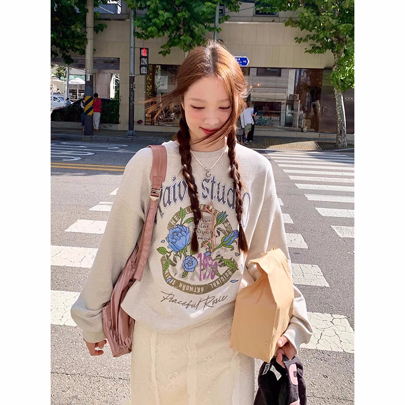 網紅新款大衛衣圓領秋冬款加絨加厚字母印花寬鬆衛衣女