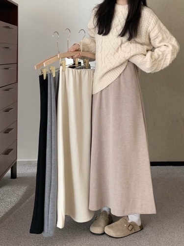 Actual shot~Autumn and winter thickened velvet and cashmere skirt drapey long skirt