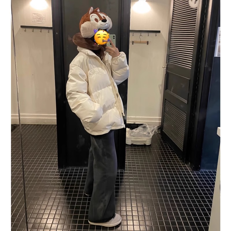 Women's white winter new style loose stand-up collar thickened pu leather cotton coat
