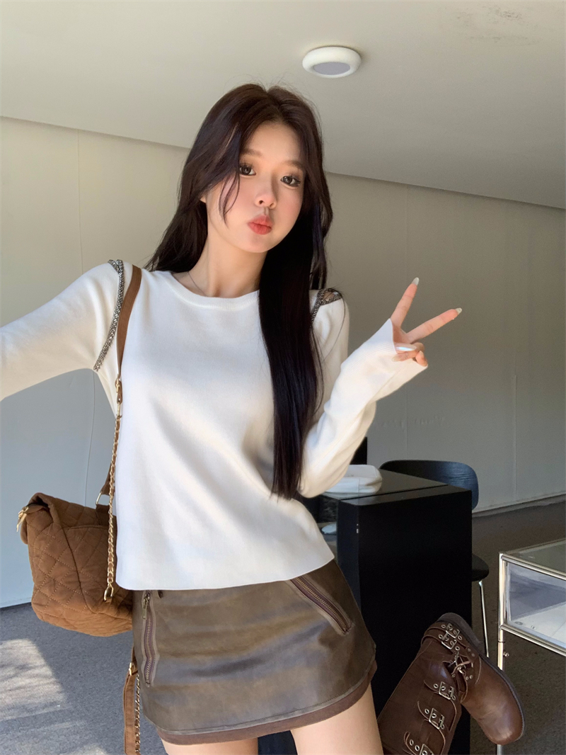 實拍秋冬新款設計感漏肩百搭重工小心機針織衫毛衣女顯瘦上衣