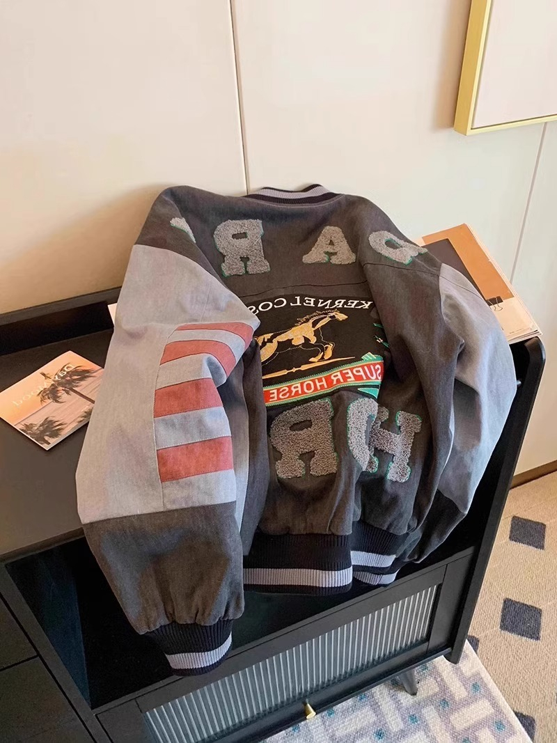 American high street retro hiphop street jacket jacket for men and women spring and autumn trendy street letter handsome baseball uniform