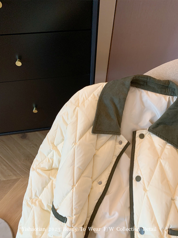 Xiaoxiangfeng Contrast Color Diamond Lapel Cotton Clothes Autumn and Winter Women's 2023 Fashion Loose and Versatile Short Lightweight Padded Jacket