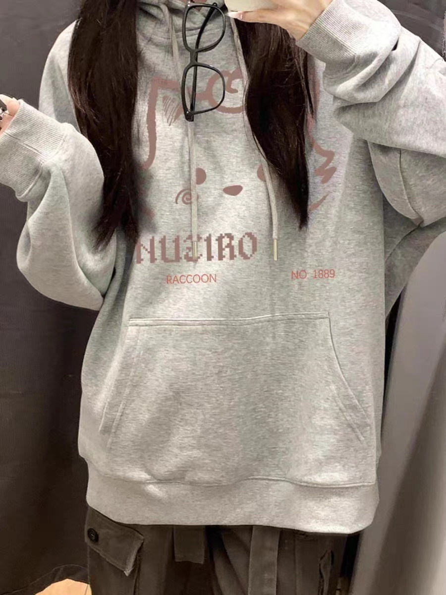 薄款華棉牛奶絲 加絨華棉銀狐絨 印花衛衣女連帽簡約高級感上衣