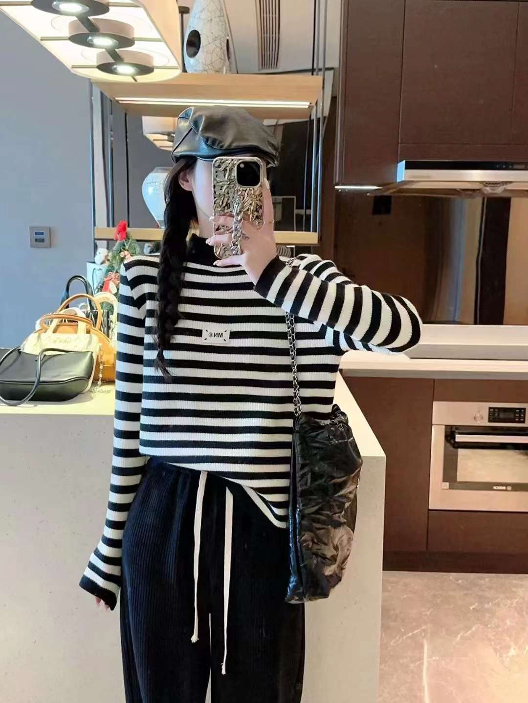 條紋一體絨百搭時尚款簡約