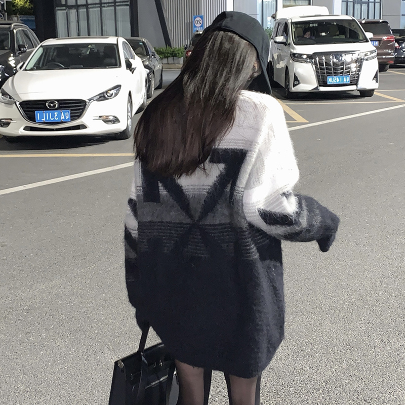 慵懶風寬鬆漸變毛衣女2023軟糯馬海毛外穿套頭中長款針織長