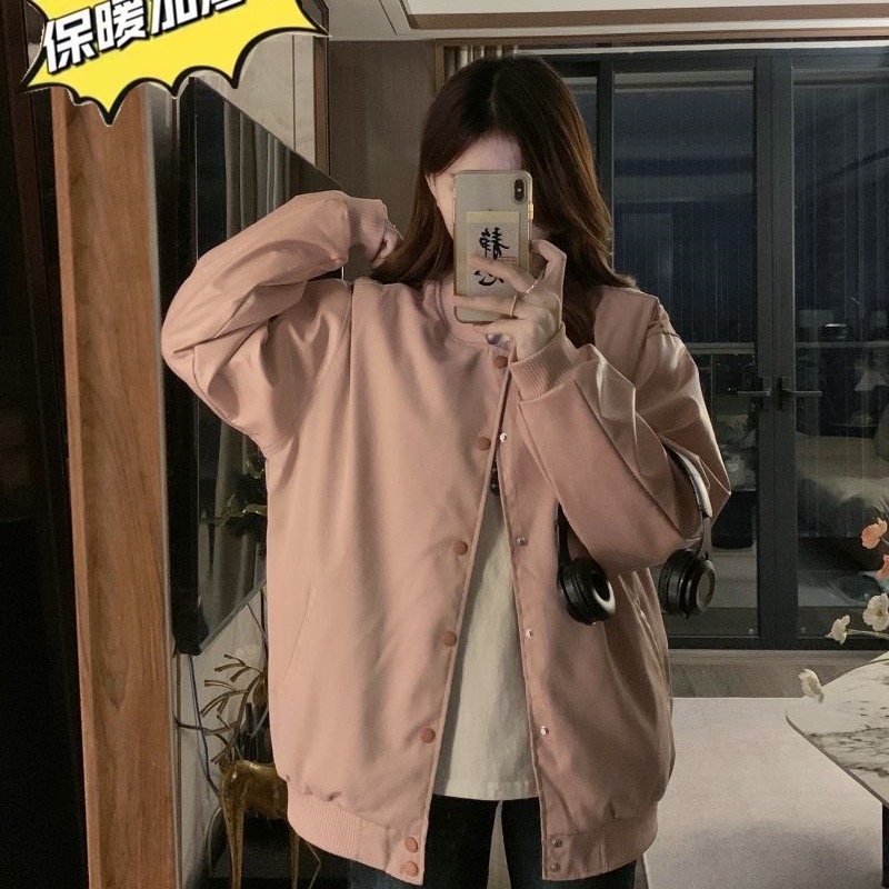 Niche American Baseball Uniform Padded Jacket Top Women's Autumn Loose Casual Versatile Pink Jacket for Little People
