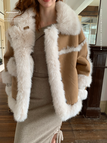 chummy original design autumn and winter fur coat fur one-piece lamb velvet thickened fur collar fur top for women