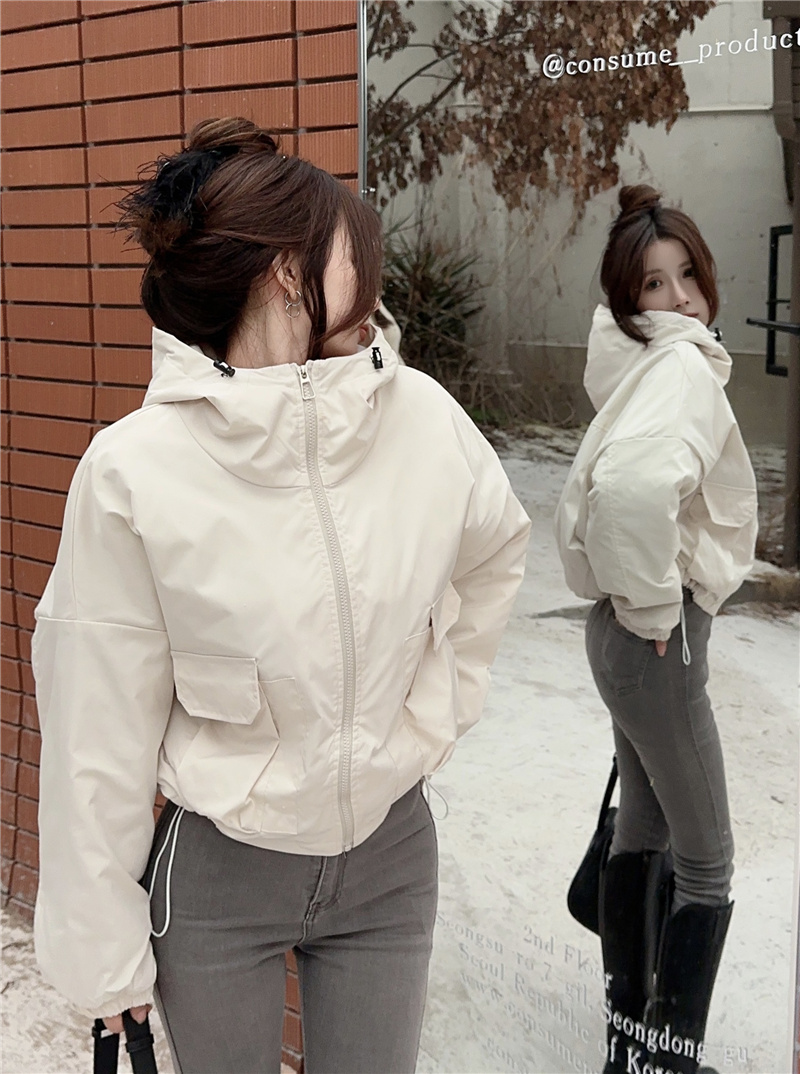 Real shot~Short hooded assault cotton jacket 2023 winter new workwear casual thickened jacket for small people